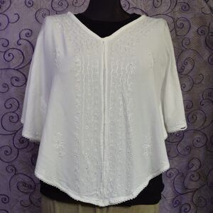 Womens Sz M White Embroidered Sequin Poncho Festival Boho Ethereal Angelic Shirt